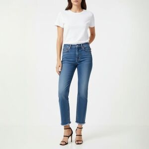 LEVI'S Wedgie Straight Jeans - High Waist Frayed Hem - Medium Wash - Size 24